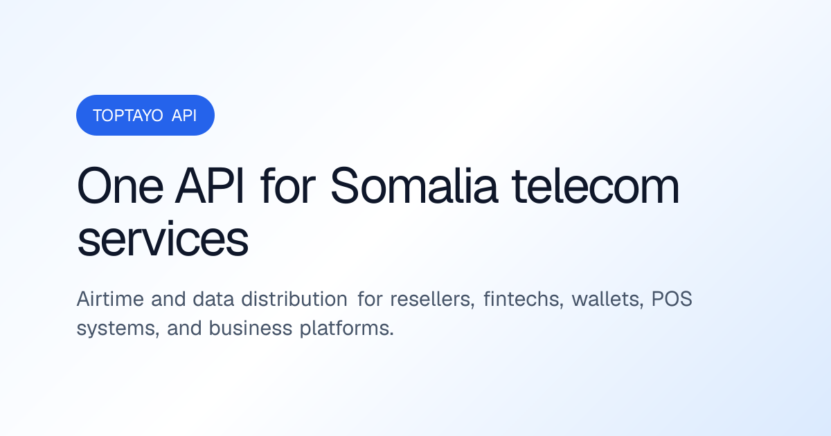 Somalia Telecom Operator Coverage | TopTayo API
